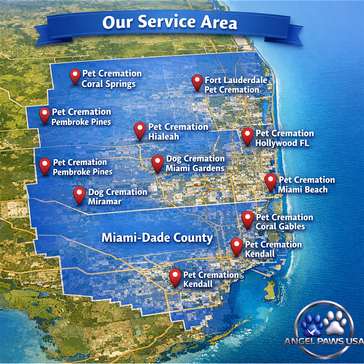 Angel Paws USA pet cremation coverage in Miami-Dade and Broward counties