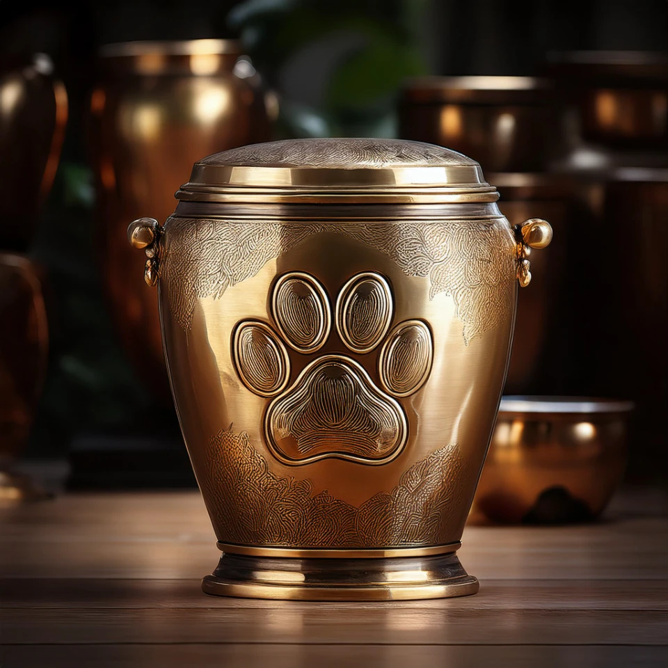 Pet ashes returned in an urn with memorial keepsakes