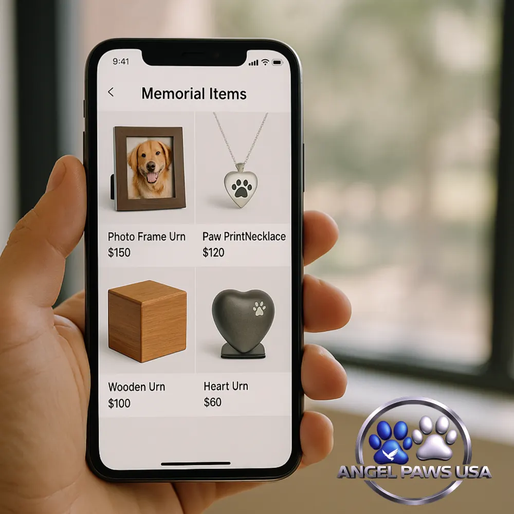 Custom pet memorial items display